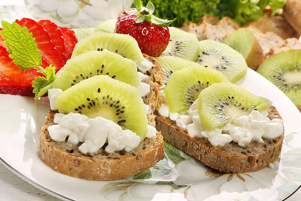 istock Bread with cottage cheese kiwi and strawberries 478717980