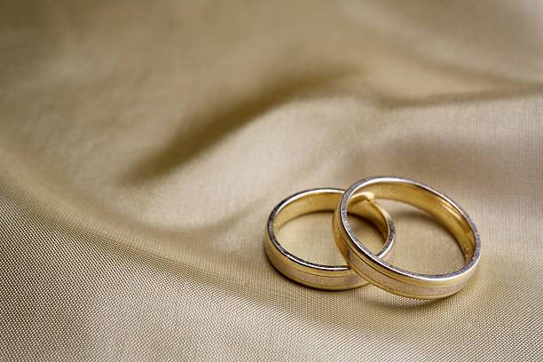 istock Wedding rings  on golden silk 478722992