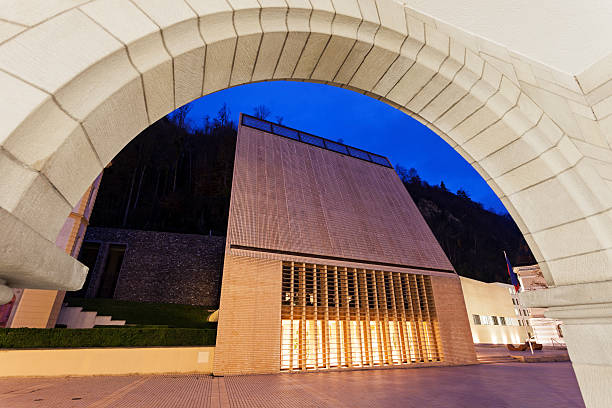 Liechtenstein Parliament building at sunset. Vaduz, Liechtenstein