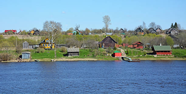 istock Volkhov river panorama with houses at the shore 478725526