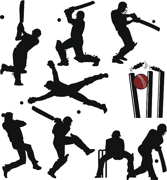 illustrations, cliparts, dessins animés et icônes de silhouettes de joueurs de cricket - cricket
