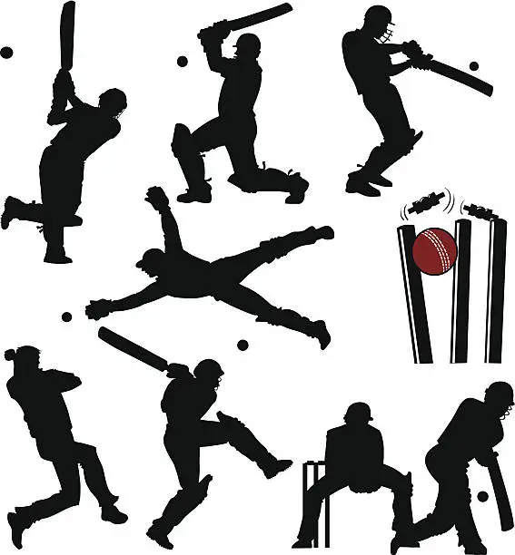 Vector illustration of Cricket Players Silhouettes