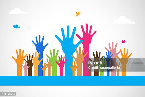 Vector Colorful Raised Hands Stock Photo - Download Image Now - Celebration, Charity and Relief Work, Computer Graphic