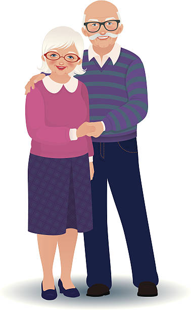 ilustrações, clipart, desenhos animados e ícones de casal de idosos no amor - senior couple isolated white background standing