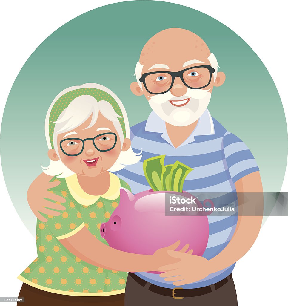 Elderly couple retired Elderly husband and wife in a piggy bank in hand Illustration stock vector