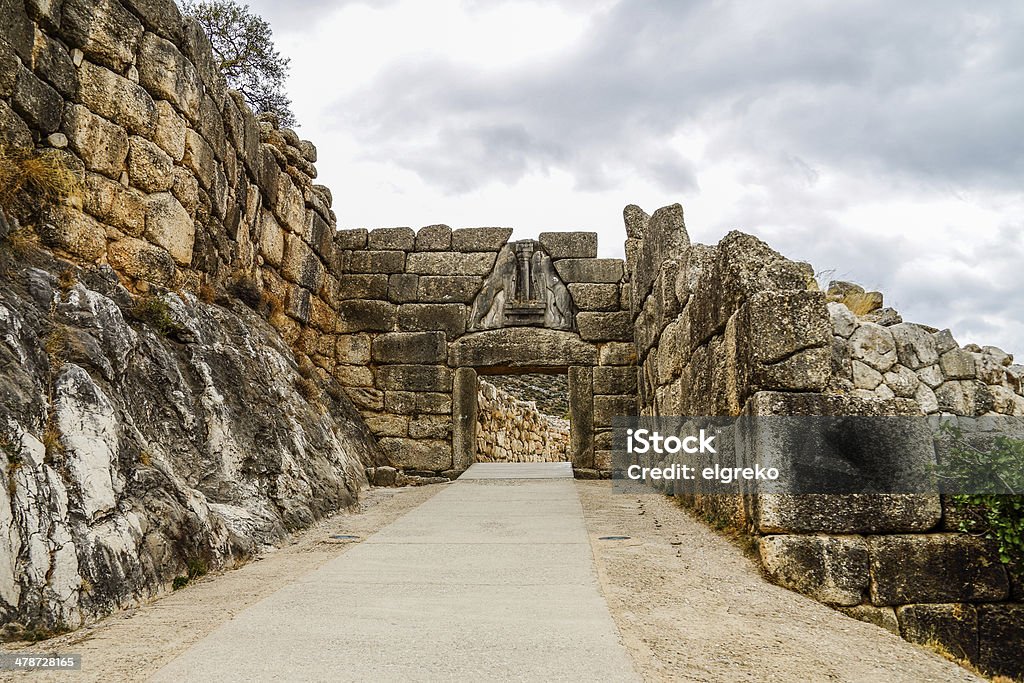 Lion's Gate in antiken Stadt Mykenen, Peloponnes, Griechenland - Lizenzfrei Mykene Stock-Foto