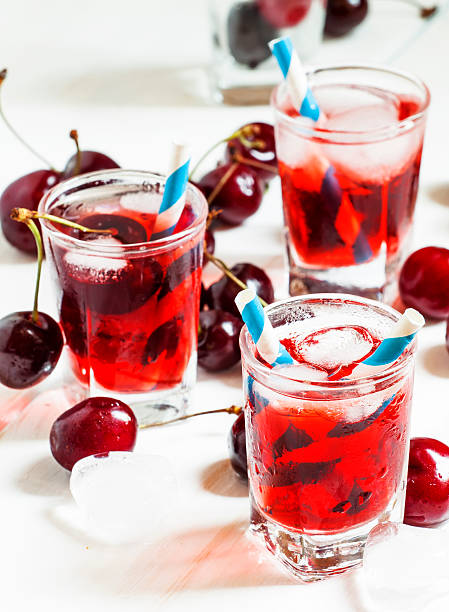 istock Cherry red drink with ice in a heart shape 478731984