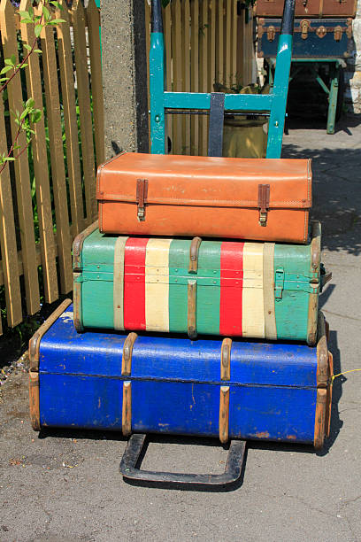 istock Old Trunks on Trolley at Railway Station 478735173