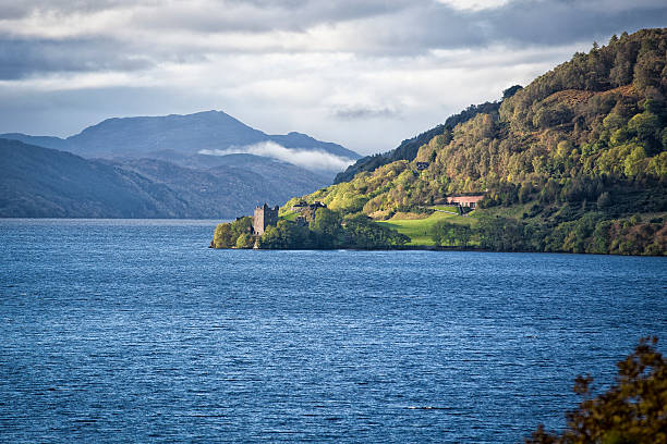 Loch Ness Urquhart Castle at Loch Ness Scotland Highlands on A82 drumnadrochit stock pictures, royalty-free photos & images
