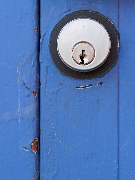 istock Door Lock on Blue Wood 478738921