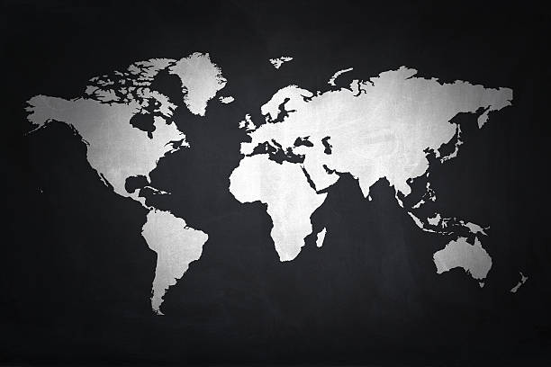World map on blackboard stock photo
