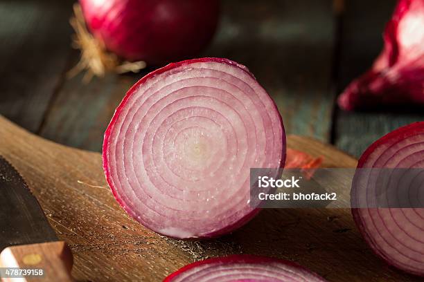 Raw Organic Red Onions Stock Photo - Download Image Now - 2015, Chopped Food, Circle