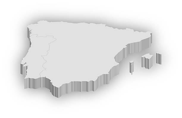 espagne & portugal - spain map three dimensional shape cartography photos et images de collection