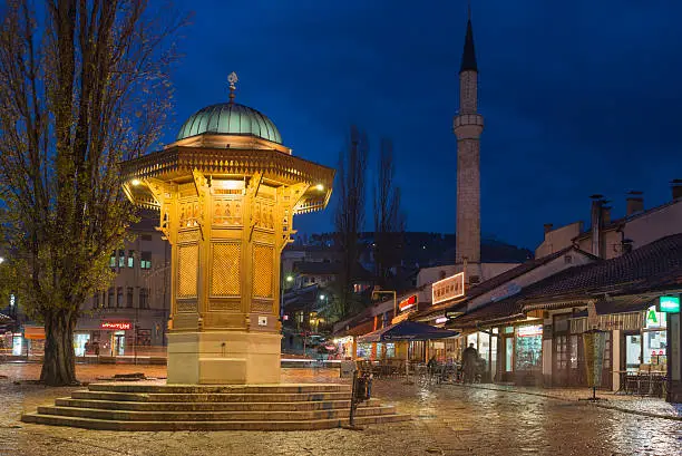 Sebilj is a public wooden and stone fountain built in 1753 in Sarajevo, Bosnia.