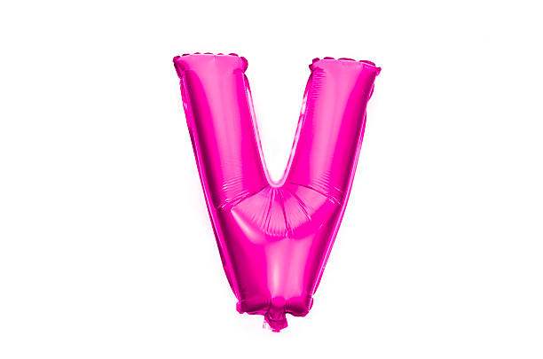 istock Letter v written with a pink helium balloon 478743528