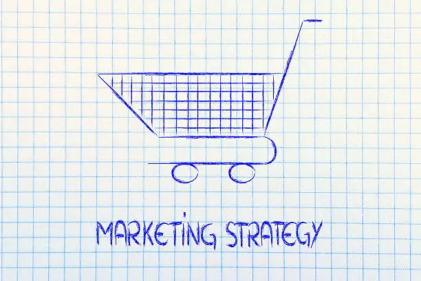 Photo of shopping cart, symbol of marketing techniques and strategy
