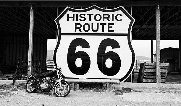 istock Vintage Motorcycle, Route 66, California. Black And White 478749184