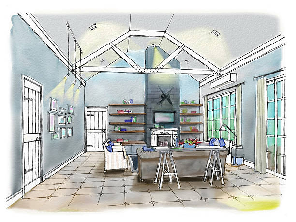 istock Freehand drawing  interior perspective of coastal (cottage) styl 478750307
