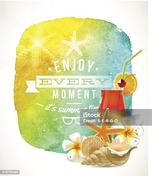 Summer Greeting With Summer Things Against A Watercolor Background Banner Stock Illustration - Download Image Now