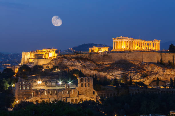 istock Acropolis and Herodium in Athens with moon 478750499