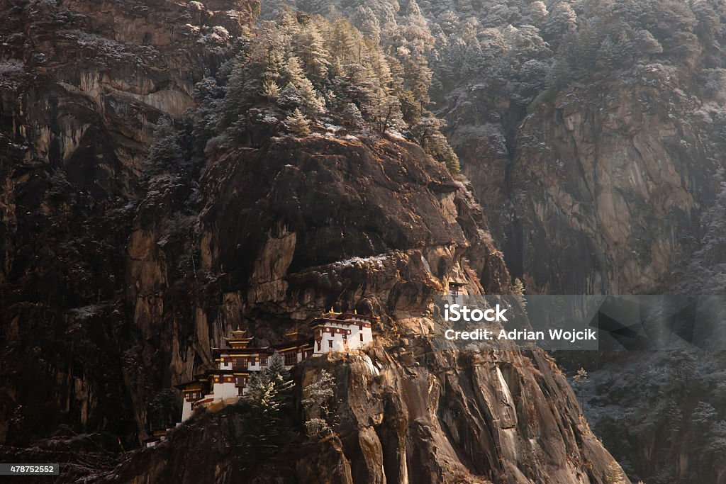 Taktsang Monastery (Tiger's Nest) - Bhutan Cliff of Taktsang Monastery (Tiger's Nest) 2015 Stock Photo