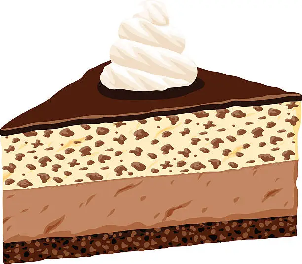 Vector illustration of Tall Slice of Tuxedo Cheesecake Topped with Whipped Cream