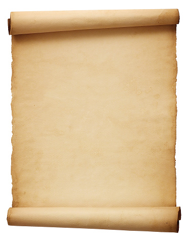 Old antique scroll paper isolated on white background