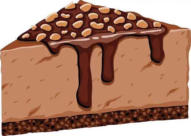 Vector illustration of Tall Slice of Chocolate Cheesecake Topped with Crushed Peanuts