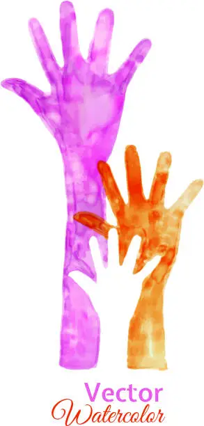 Vector illustration of Watercolor Painting of Raised Hands
