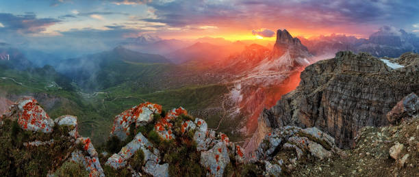 istock Panorama dramatic sunset in dolomites alp mountain from peak Nuvolau 478759182