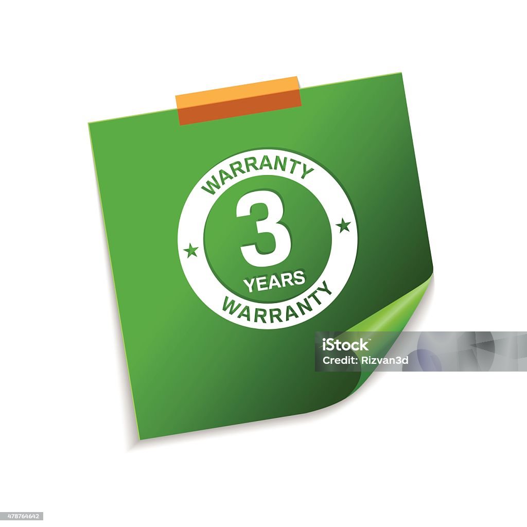 3 Years Warranty Green Sticky Notes Vector Icon Design 2-3 Years stock vector