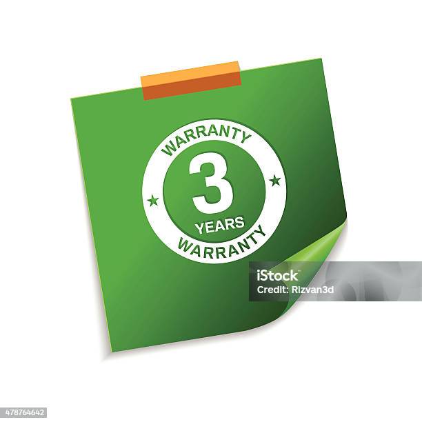 3 Years Warranty Green Sticky Notes Vector Icon Design Stock Illustration - Download Image Now