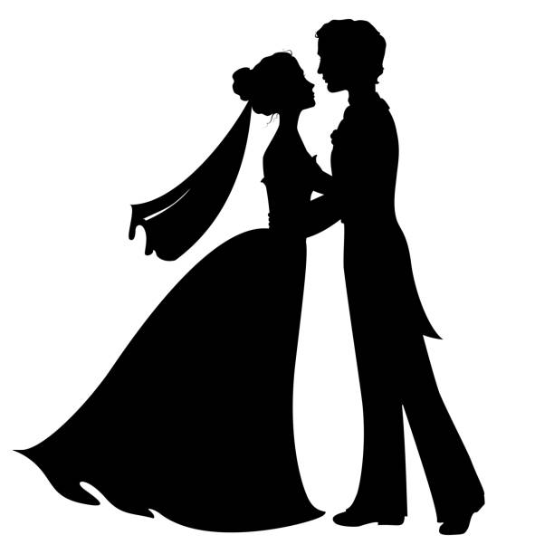 silhouetten von braut und bräutigam - prances stock-grafiken, -clipart, -cartoons und -symbole