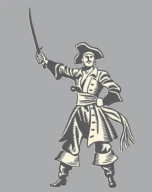 Vector illustration of Pirate Lifting Sword