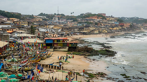 Fishing boats and Elmina Castle, Ghana