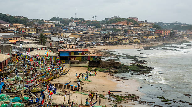 Fisherman village in Ghana stock photo