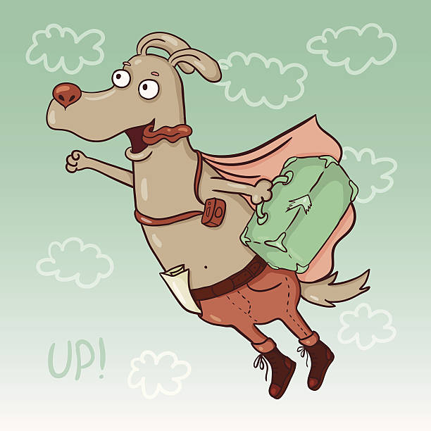 ilustraciones, imágenes clip art, dibujos animados e iconos de stock de flying perro de historieta con un viaje - male dog