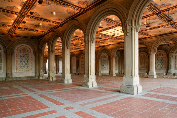 central park bethesda terrazza arcade - new york state new york city vanishing point national landmark foto e immagini stock