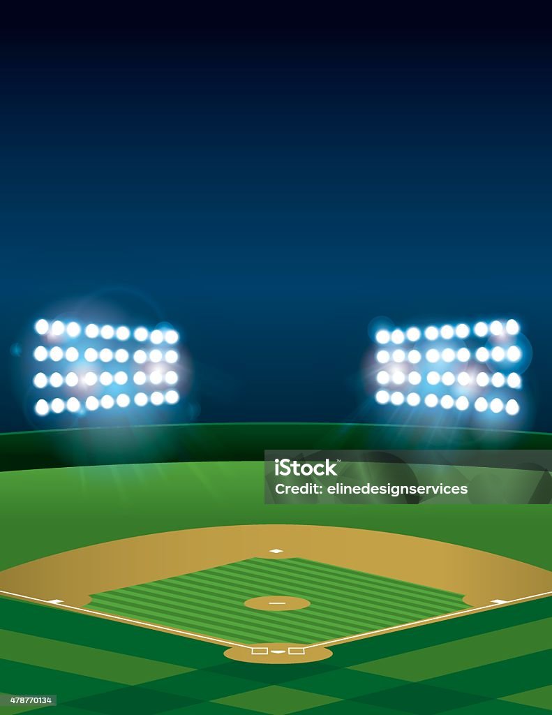 Baseball or Softball Field at Night A lit baseball or softball field stadium at night. Vector EPS 10 available. EPS file contains transparencies and gradient mesh. Room for copy. Baseball - Ball stock vector