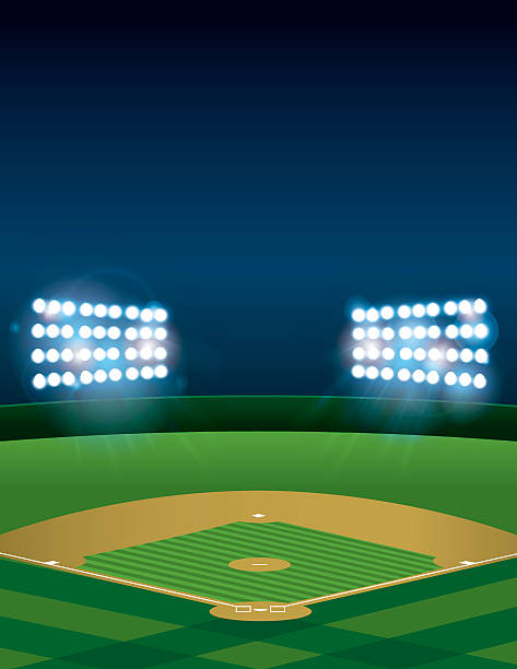 Baseball or Softball Field at Night A lit baseball or softball field stadium at night. Vector EPS 10 available. EPS file contains transparencies and gradient mesh. Room for copy. softball homerun stock illustrations