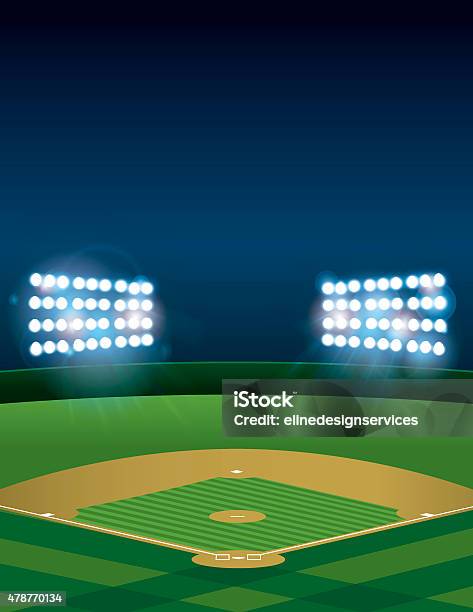 Baseball Or Softball Field At Night Stock Illustration - Download Image Now - Baseball - Ball, Baseball - Sport, Stadium