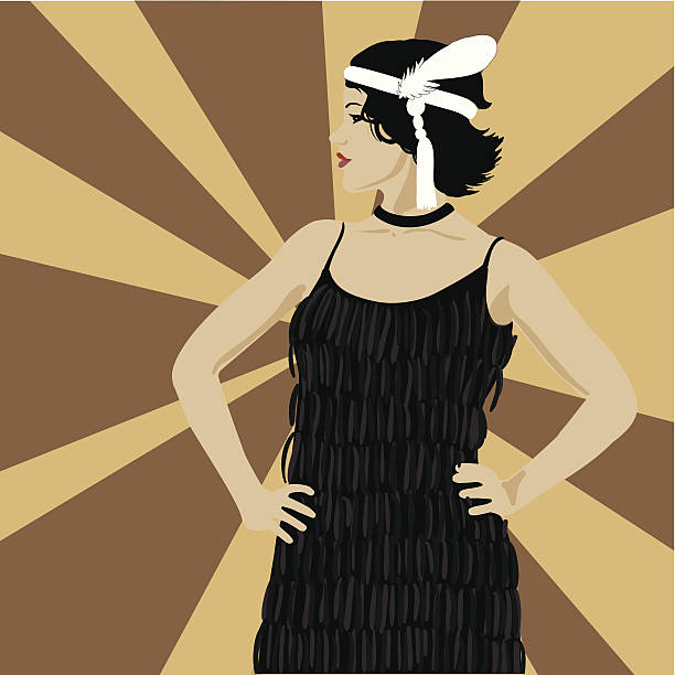 frau gekleidet in einem retro-stil posieren im profil - party old fashioned glamour high society stock-grafiken, -clipart, -cartoons und -symbole