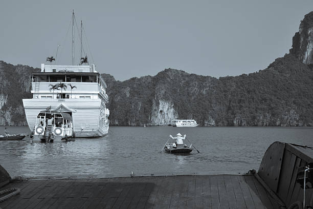 Nature  Landscape of Halong Bay with tourists tours ships  in the Gulf of Tonkin in Vietnam