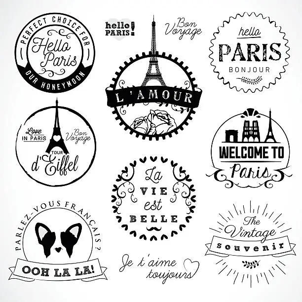 Vector illustration of Paris Badges and Labels in Vintage Style