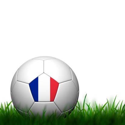 3D Football France Flag Patter in green grass on white background