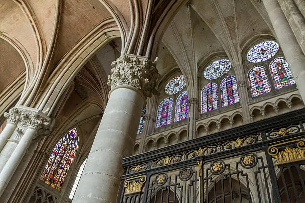 Gothic style interior of the St. Etienne cathedral at Auxerre, France.