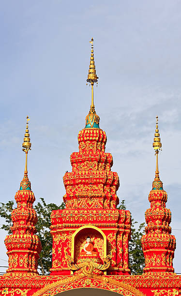 On top of entrance to the temple. Upper entrance to Thai temple,north of Thailand. nub stock pictures, royalty-free photos & images