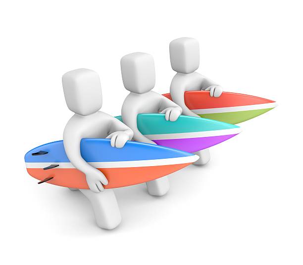 istock Group of 3D Man with a surfboards 478780396