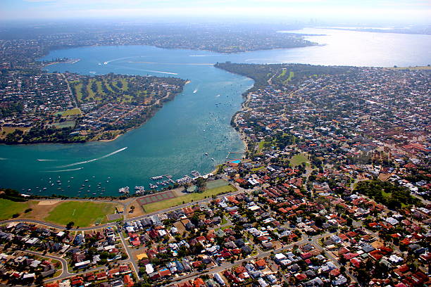 Aerial View Perth WA Swan river Aerial View of Swan river perth australia photos stock pictures, royalty-free photos & images
