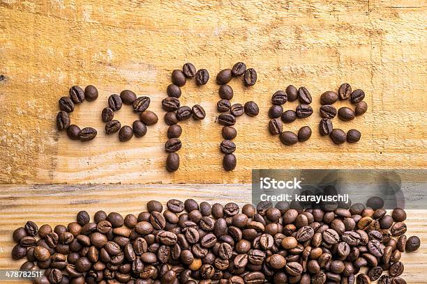 Coffee Beans And Wood Stock Photo - Download Image Now - Black Color, Brown, Cafe